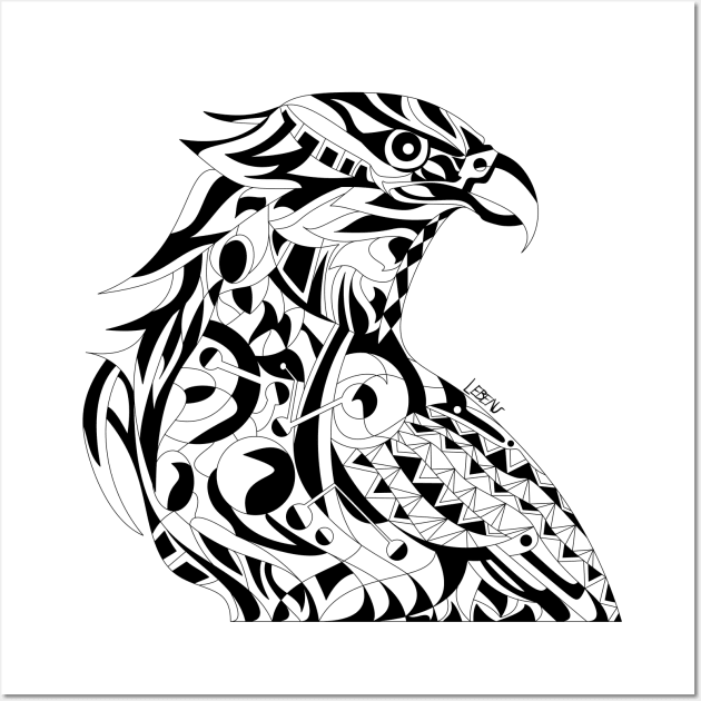 white line art mecha peregrine falcon halcon ecopop in mexican techno organic tribal totonac patterns Wall Art by jorge_lebeau